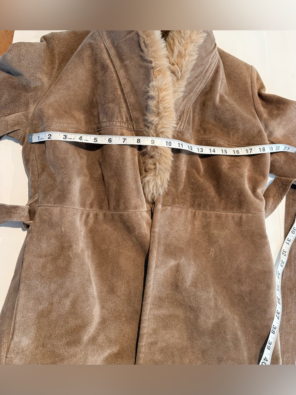 Vintage 70s Suede Penny Lane Coat Shearling Shaggy Boho Coach Style Trench Small - Picture 8 of 9